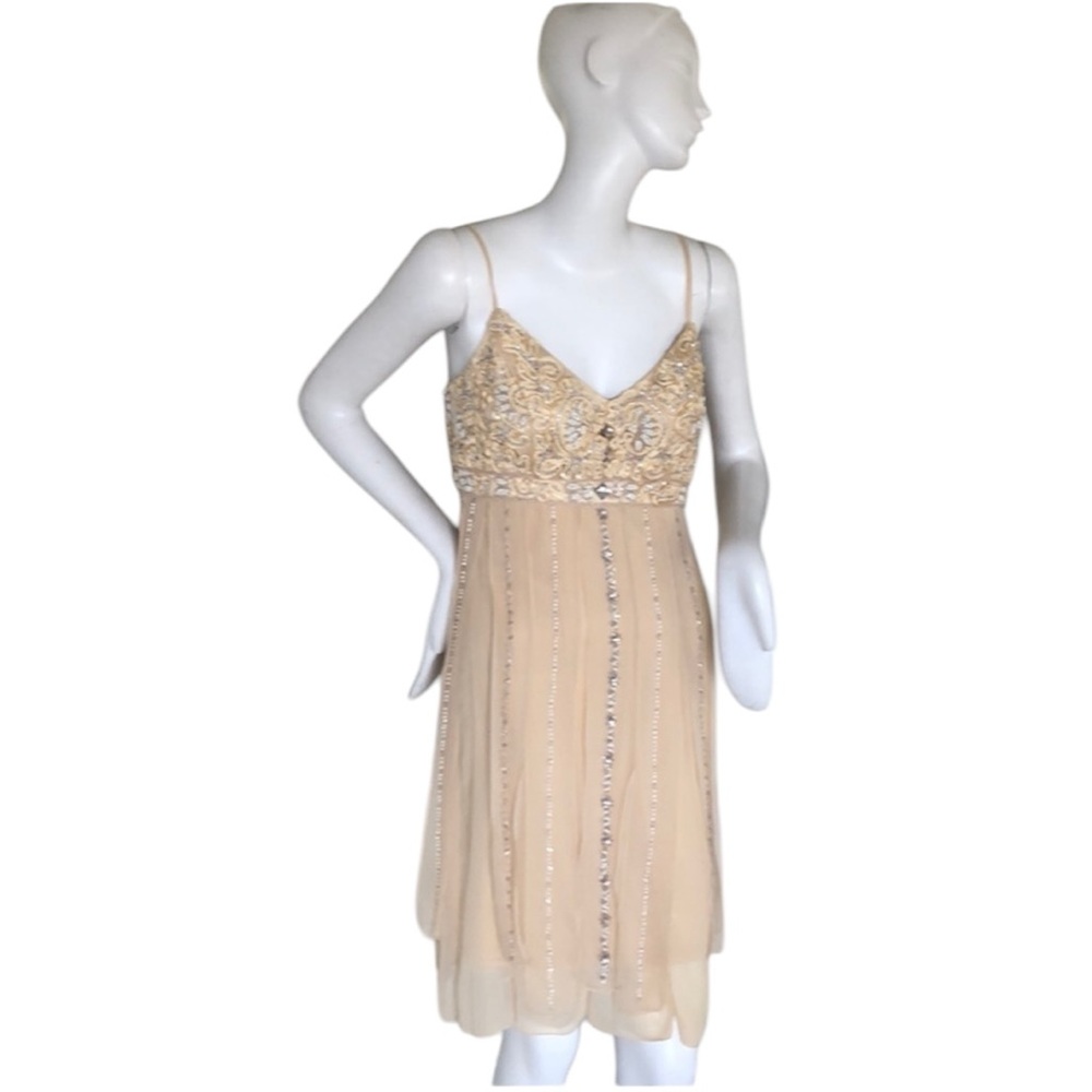 Sue Wong Nocturne silk beaded rhinestone cocktail dress cream size 6